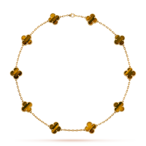 [Riva Jewelry ]CLOVER 10 MOTIFS TIGER EYE NECKLACE