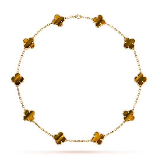 [Riva Jewelry ]CLOVER 10 MOTIFS TIGER EYE NECKLACE