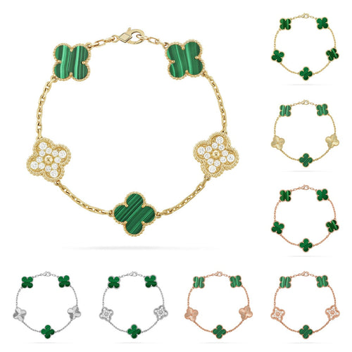 [Riva Jewelry]ラッキー クローバー 5モチーフ ブレスレット - マラカイト コレクション