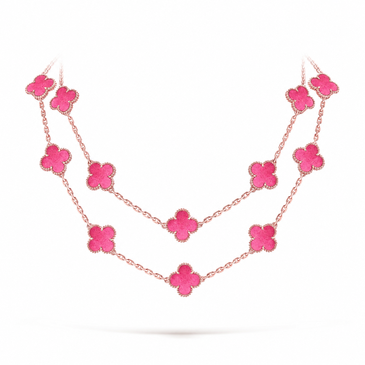 [Riva  Jewelry] NEW CLOVER 20 MOTIFS PINK ENAMEL NECKLACE