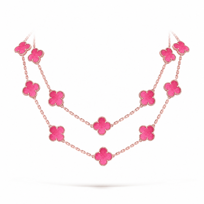 [Riva  Jewelry] NEW CLOVER 20 MOTIFS PINK ENAMEL NECKLACE