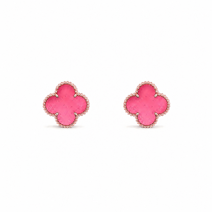 [Riva  Jewelry]NEW CLOVER 15MM PINK ENAMEL STUD EARRINGS