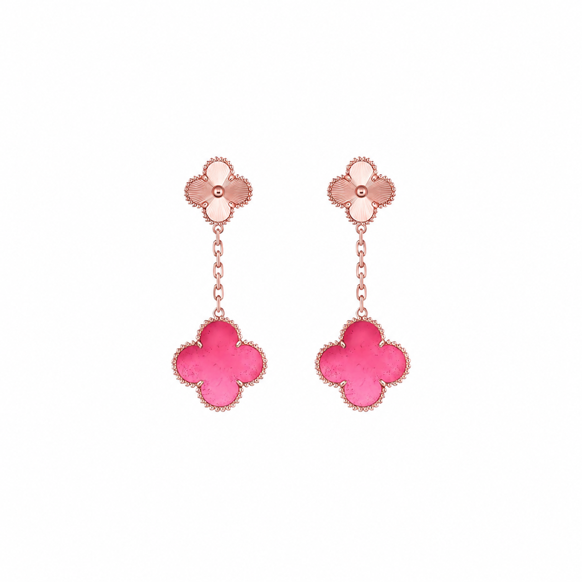 [Riva  Jewelry]NEW CLOVER 2 MOTIF PINK ENAMEL EARRINGS