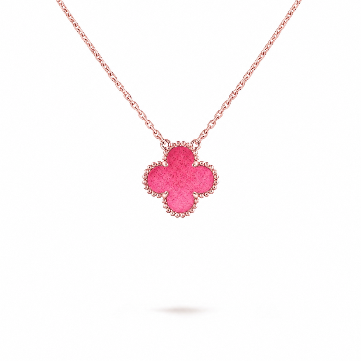 [Riva  Jewelry] NEW CLOVER 15MM PINK ENAMEL NECKLACE