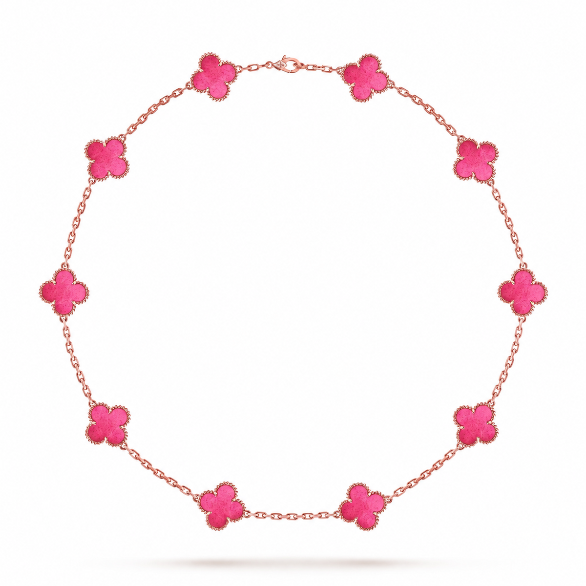 [Riva  Jewelry]NEW CLOVER 10 MOTIFS PINK ENAMEL NECKLACE
