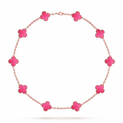 [Riva  Jewelry]NEW CLOVER 10 MOTIFS PINK ENAMEL NECKLACE