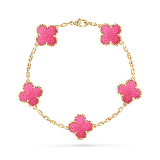 [Riva  Jewelry]NEW CLOVER 5 MOTIFS PINK ENAMEL BRACELET