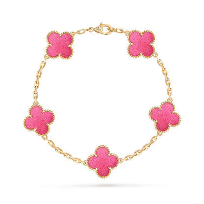 [Riva  Jewelry]NEW CLOVER 5 MOTIFS PINK ENAMEL BRACELET