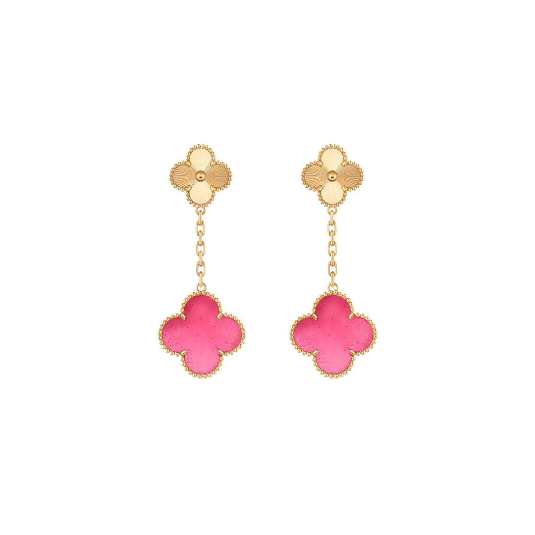 [Riva  Jewelry]NEW CLOVER 2 MOTIF PINK ENAMEL EARRINGS