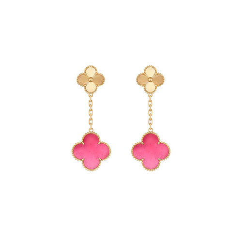 [Riva  Jewelry]NEW CLOVER 2 MOTIF PINK ENAMEL EARRINGS