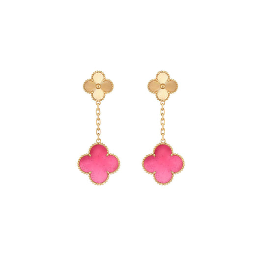 [Riva  Jewelry]NEW CLOVER 2 MOTIF PINK ENAMEL EARRINGS