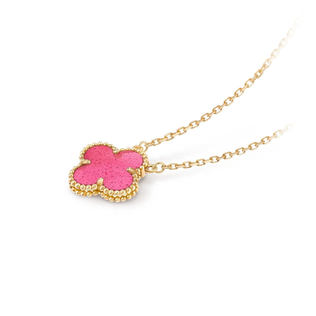 [Riva  Jewelry] NEW CLOVER 15MM PINK ENAMEL NECKLACE