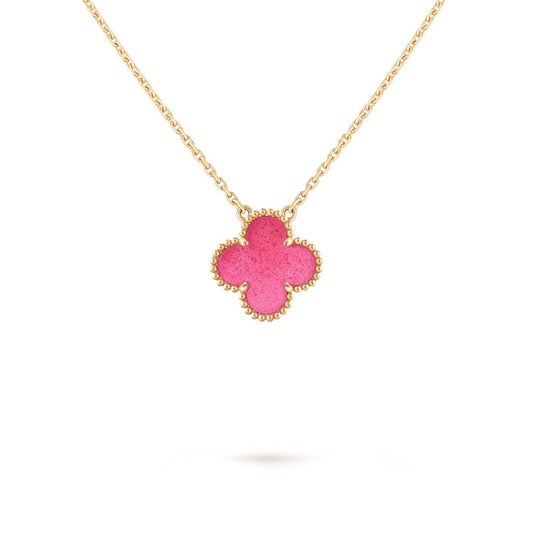 [Riva  Jewelry] NEW CLOVER 15MM PINK ENAMEL NECKLACE
