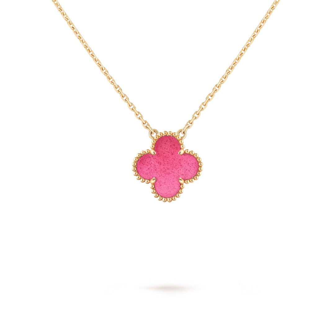 [Riva  Jewelry] NEW CLOVER 15MM PINK ENAMEL NECKLACE