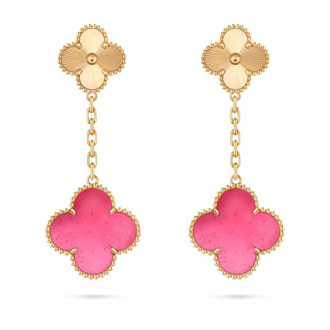 [Riva  Jewelry]NEW CLOVER 2 MOTIF PINK ENAMEL EARRINGS