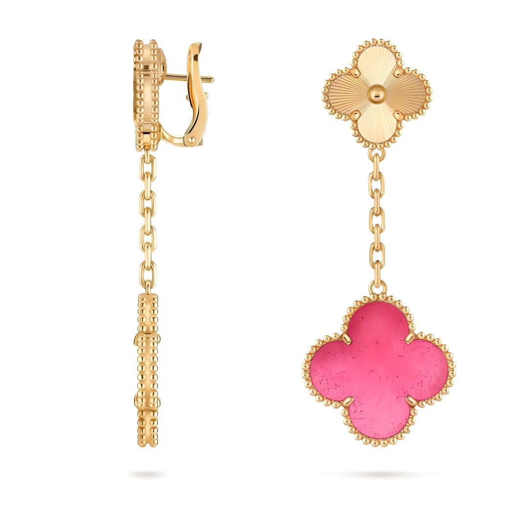 [Riva  Jewelry]NEW CLOVER 2 MOTIF PINK ENAMEL EARRINGS