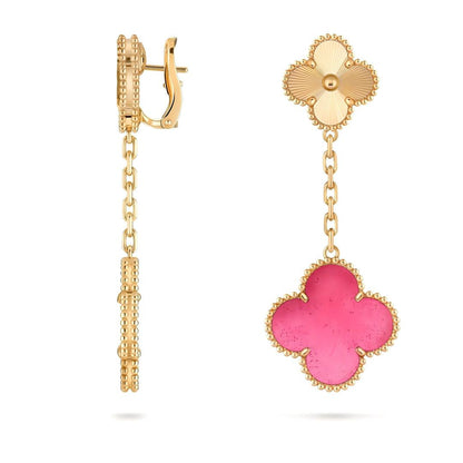 [Riva  Jewelry]NEW CLOVER 2 MOTIF PINK ENAMEL EARRINGS