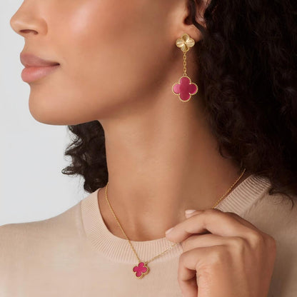 [Riva  Jewelry]NEW CLOVER 2 MOTIF PINK ENAMEL EARRINGS