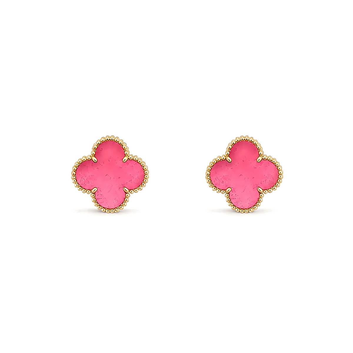 [Riva  Jewelry]NEW CLOVER 15MM PINK ENAMEL STUD EARRINGS