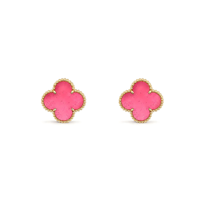 [Riva  Jewelry]NEW CLOVER 15MM PINK ENAMEL STUD EARRINGS