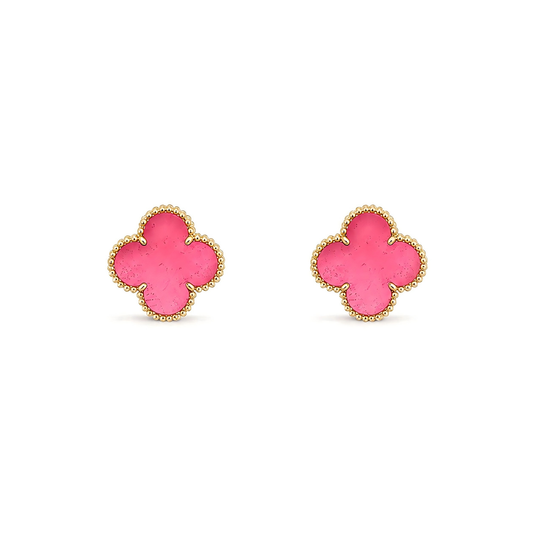[Riva  Jewelry]NEW CLOVER 15MM PINK ENAMEL STUD EARRINGS