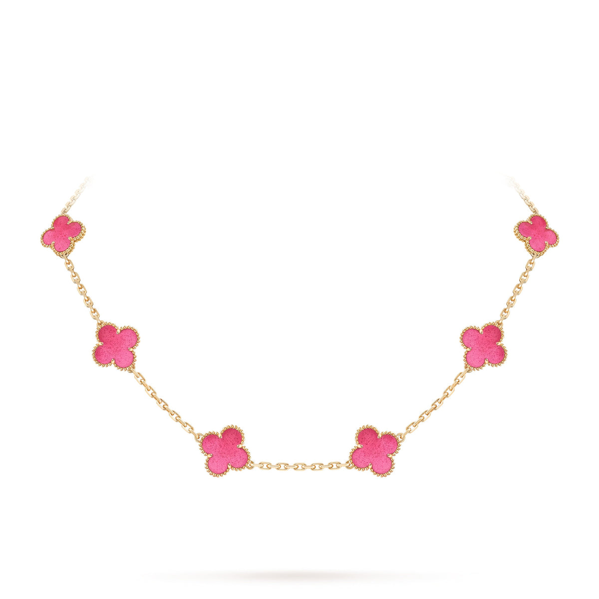 [Riva  Jewelry]NEW CLOVER 10 MOTIFS PINK ENAMEL NECKLACE