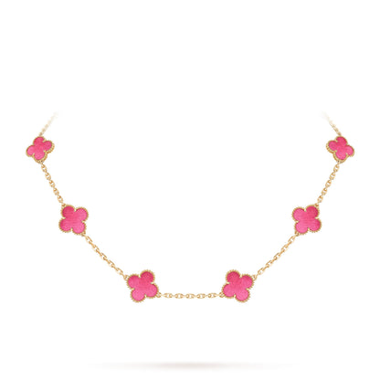 [Riva  Jewelry]NEW CLOVER 10 MOTIFS PINK ENAMEL NECKLACE