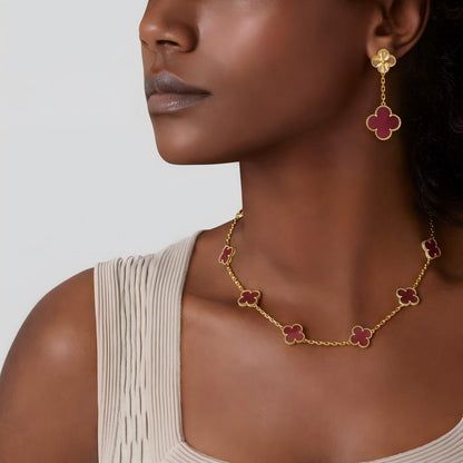 [Riva  Jewelry]NEW CLOVER 10 MOTIFS PINK ENAMEL NECKLACE