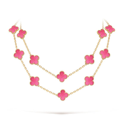 [Riva  Jewelry] NEW CLOVER 20 MOTIFS PINK ENAMEL NECKLACE
