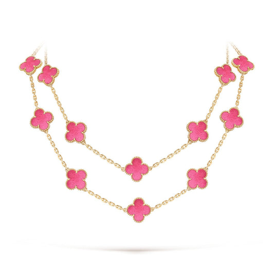 [Riva  Jewelry] NEW CLOVER 20 MOTIFS PINK ENAMEL NECKLACE