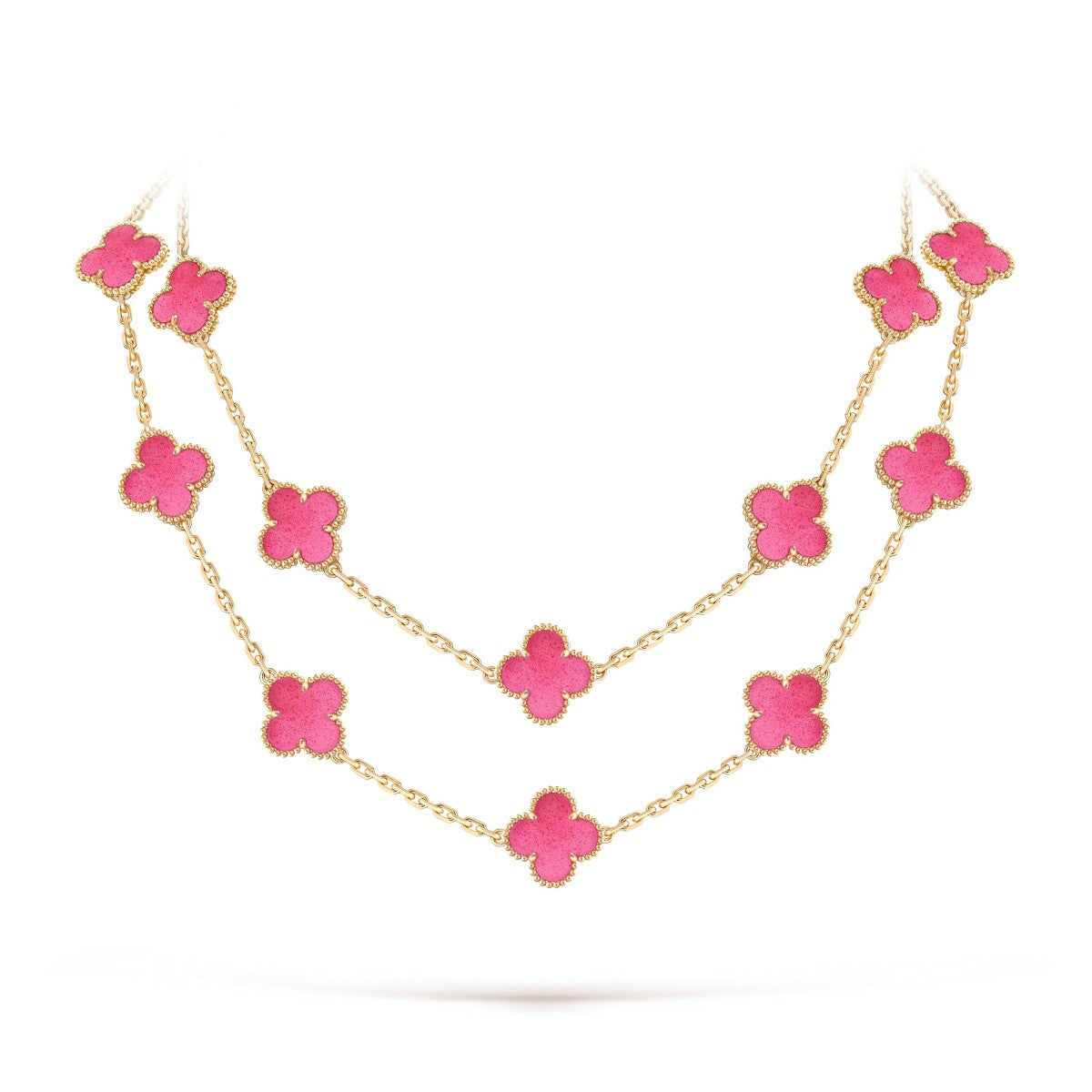 [Riva  Jewelry] NEW CLOVER 20 MOTIFS PINK ENAMEL NECKLACE