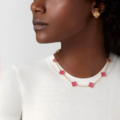 [Riva  Jewelry]NEW CLOVER 10 MOTIFS PINK ENAMEL NECKLACE