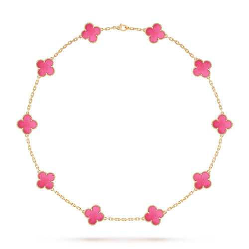 [Riva  Jewelry]NEW CLOVER 10 MOTIFS PINK ENAMEL NECKLACE