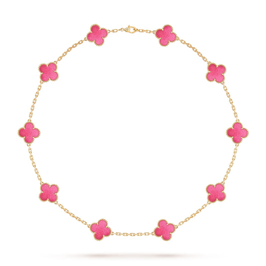 [Riva  Jewelry]NEW CLOVER 10 MOTIFS PINK ENAMEL NECKLACE