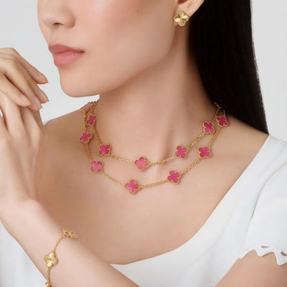 [Riva  Jewelry] NEW CLOVER 20 MOTIFS PINK ENAMEL NECKLACE