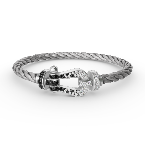 [Riva Jewelry]フォースラージホースシューブラック＆ホワイトダイヤモンドブレスレット - ホワイトゴールド