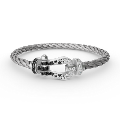 [Riva Jewelry]フォースラージホースシューブラック＆ホワイトダイヤモンドブレスレット - ホワイトゴールド