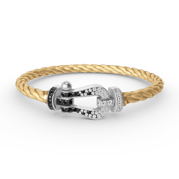 [Riva Jewelry]フォースラージホースシューブラック＆ホワイトダイヤモンドブレスレット - ホワイトゴールド