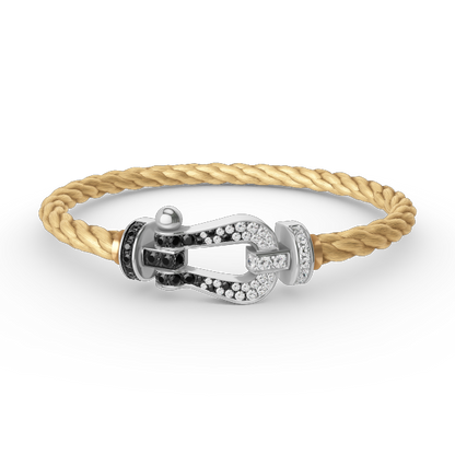 [Riva Jewelry]フォースラージホースシューブラック＆ホワイトダイヤモンドブレスレット - ホワイトゴールド