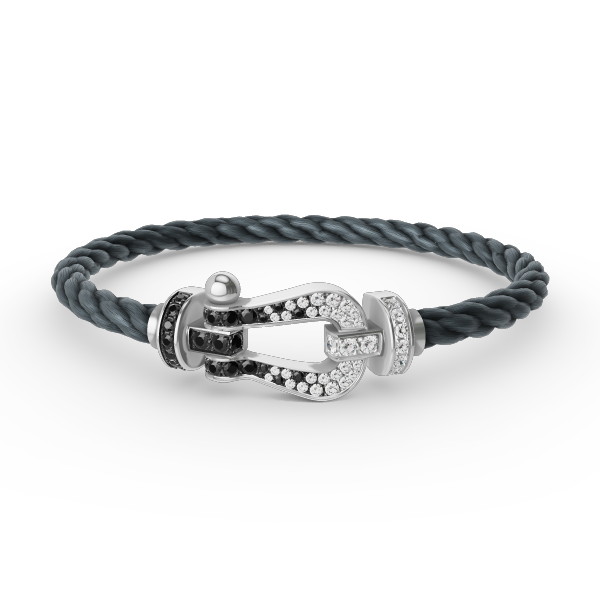 [Riva Jewelry]フォースラージホースシューブラック＆ホワイトダイヤモンドブレスレット - ホワイトゴールド