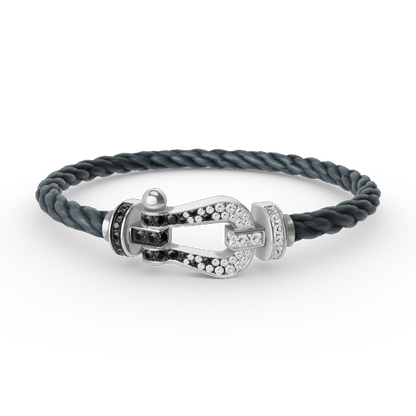 [Riva Jewelry]フォースラージホースシューブラック＆ホワイトダイヤモンドブレスレット - ホワイトゴールド