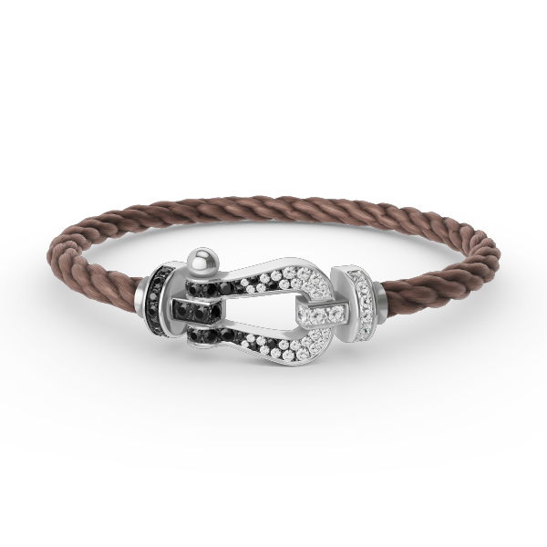 [Riva Jewelry]フォースラージホースシューブラック＆ホワイトダイヤモンドブレスレット - ホワイトゴールド