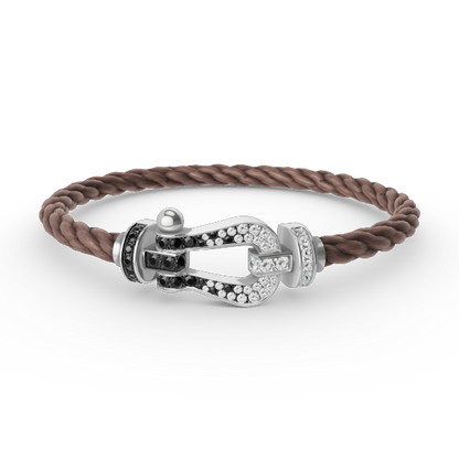 [Riva Jewelry]フォースラージホースシューブラック＆ホワイトダイヤモンドブレスレット - ホワイトゴールド