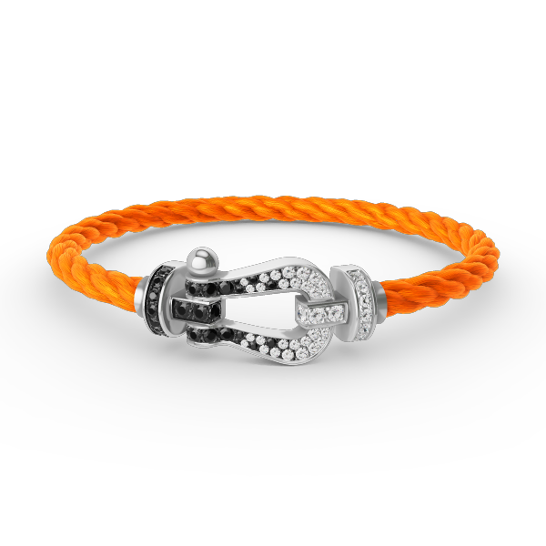 [Riva Jewelry]フォースラージホースシューブラック＆ホワイトダイヤモンドブレスレット - ホワイトゴールド