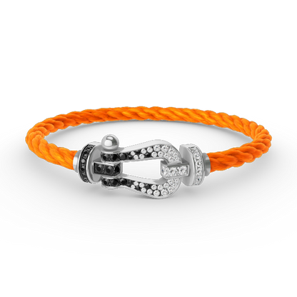 [Riva Jewelry]フォースラージホースシューブラック＆ホワイトダイヤモンドブレスレット - ホワイトゴールド