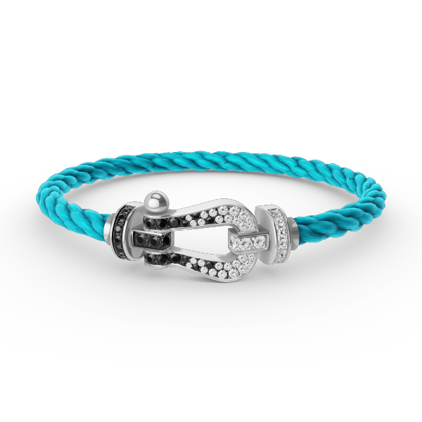 [Riva Jewelry]フォースラージホースシューブラック＆ホワイトダイヤモンドブレスレット - ホワイトゴールド