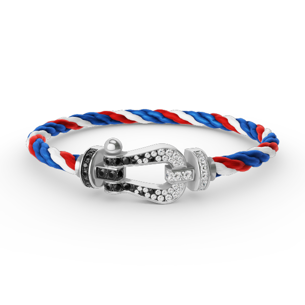 [Riva Jewelry]フォースラージホースシューブラック＆ホワイトダイヤモンドブレスレット - ホワイトゴールド