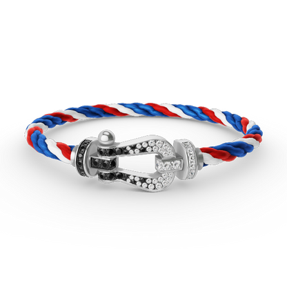 [Riva Jewelry]フォースラージホースシューブラック＆ホワイトダイヤモンドブレスレット - ホワイトゴールド