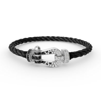 [Riva Jewelry]フォースラージホースシューブラック＆ホワイトダイヤモンドブレスレット - ホワイトゴールド