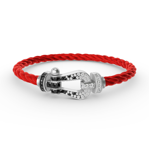 [Riva Jewelry]フォースラージホースシューブラック＆ホワイトダイヤモンドブレスレット - ホワイトゴールド
